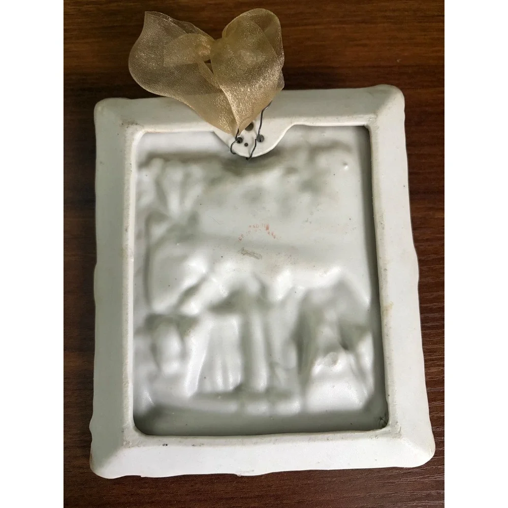 Vintage Bisque Porcelain Courting Couple Plaque, 3D Wall Decor